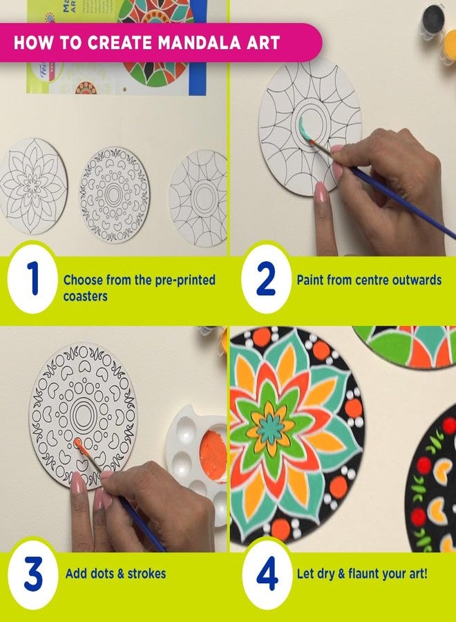 Fevicryl Mandala Mini Art Kit | All-Inclusive DIY Kit with Wooden Coasters, Acrylic Colours, Brush | for Artists, Students, Hobbyists & Gifting | Ideal for Age 14 + - Image 3